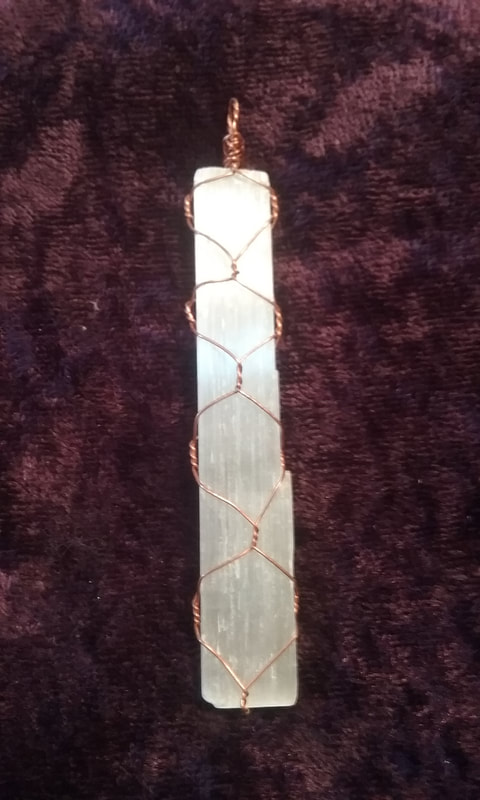Wire wrapped selenite pendant