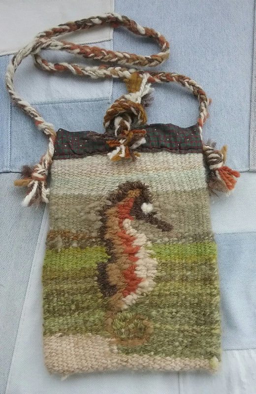 Hand woven tapestry bag made from hand spun yarn