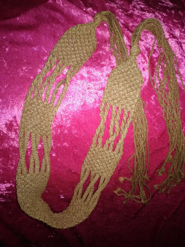Old style macrame belt from hand spun yarn